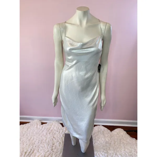 EXPRESS Metallic Cowl Neck Cross Back Midi Slip Dress - Image 9