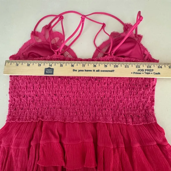 Zenana Hot Pink Lace Ruffle Peplum Cami Top Smocked Back Large Festival Rave Clubwear L - Image 7