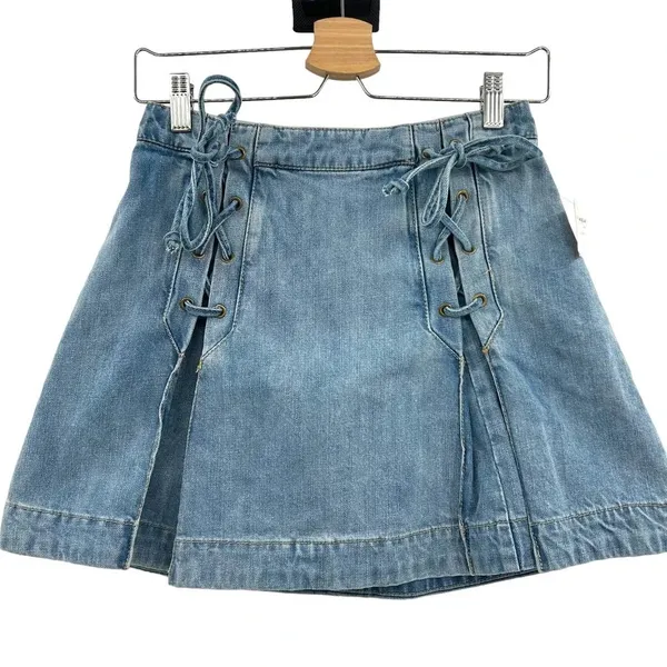 Free People Denim Lace Up Skirt Light Denim Size 2‎ - Image 4