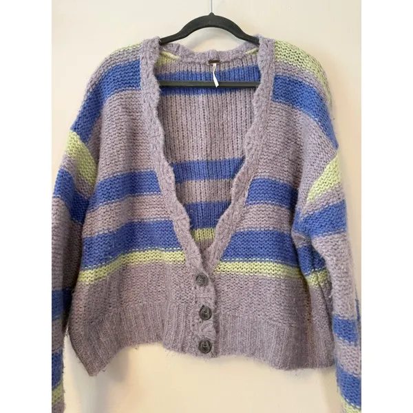 Free People Fine Time Cardigan in Neptune Striped Alpaca Blend Medium - Image 7