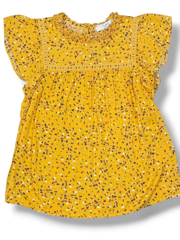 Loft Floral Flutter Sleeve Ruffle‎ Collar Blouse Top Yellow Small Cottageore - Image 12