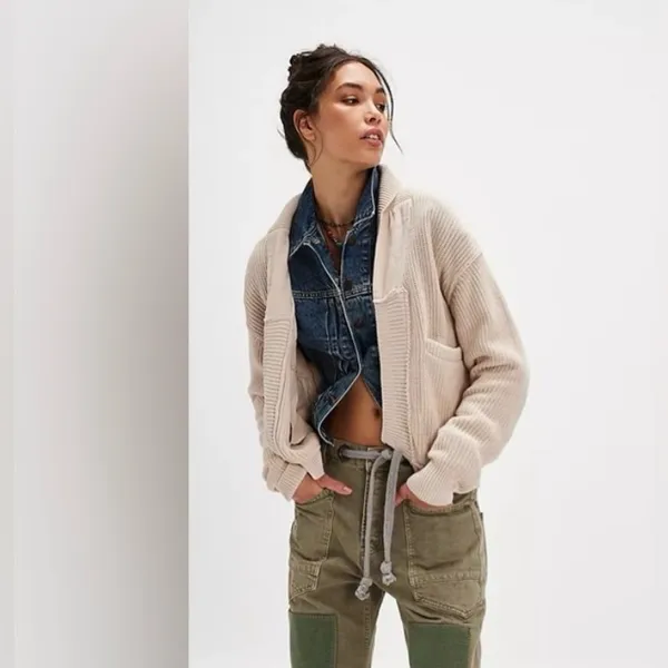 Free people we the free worn through surplus cardigan champagne dreams preloved - Image 2