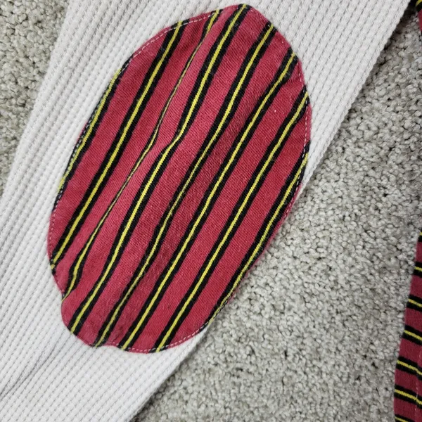 BDG UO Frazier Sweater M White Red Stripe Asymmetric Patch Waffle Knit Acadamia - Image 5