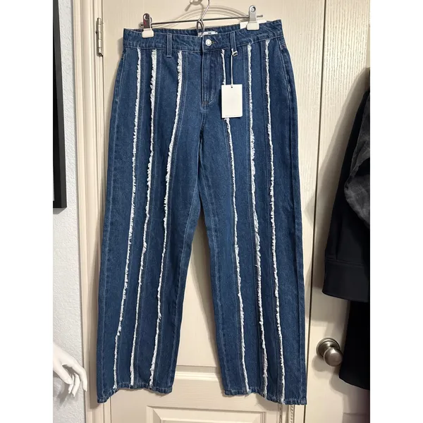 Cello Low Baggy Jean Frayed Distressed Stripe Wide Leg Slouchy Y2K Grunge‎ Indie - Image 3