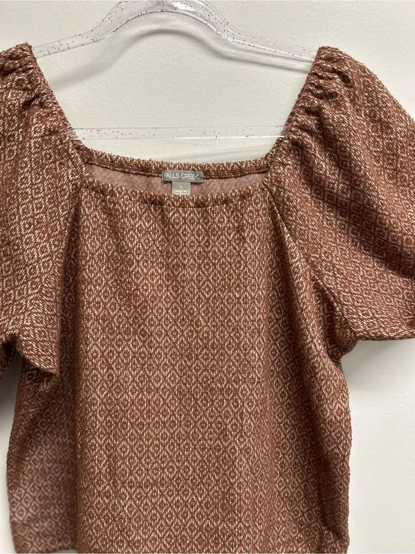 Jacquard Puff-Sleeve Top in Nutmeg - Image 2