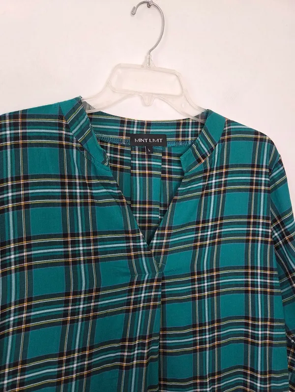 Mint Limit Blackwatch Plaid Sleep Shirt Nightgown House Dress Cotton Large - Image 4