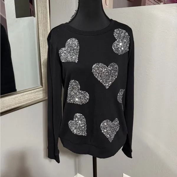 INC International Concepts Sequin-Heart Valentines Day Sweatshirt Size Medium - Image 2