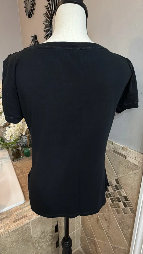 Ralph Lauren Black Short-Sleeve Scoop Neck Top - Image 2