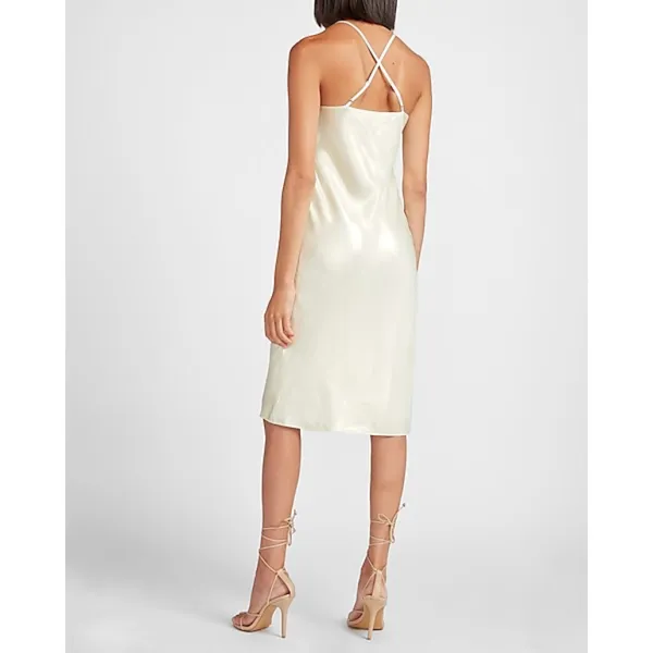 EXPRESS Metallic Cowl Neck Cross Back Midi Slip Dress - Image 15