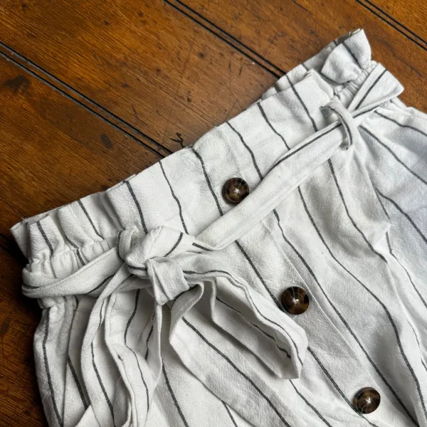 Sienna Sky‎ Womens Small White Black Striped Paperbag Waist Button Front Skirt - Image 4