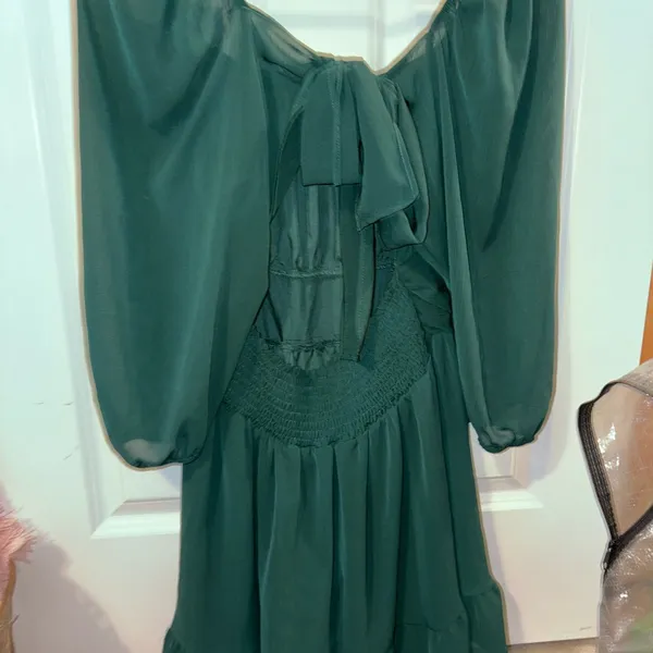 Emerald Green Ruched Long Sleeve Sundress Size XL - Image 3