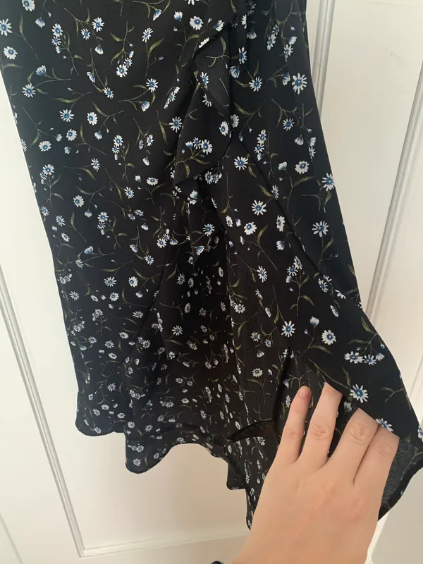 Divided Black Floral Wrap Dress - Image 5