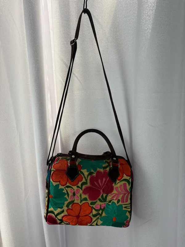 Floral Tapestry Mexican Embroidered Tapestry Bag Bright Colors BOHO EUC - Image 5