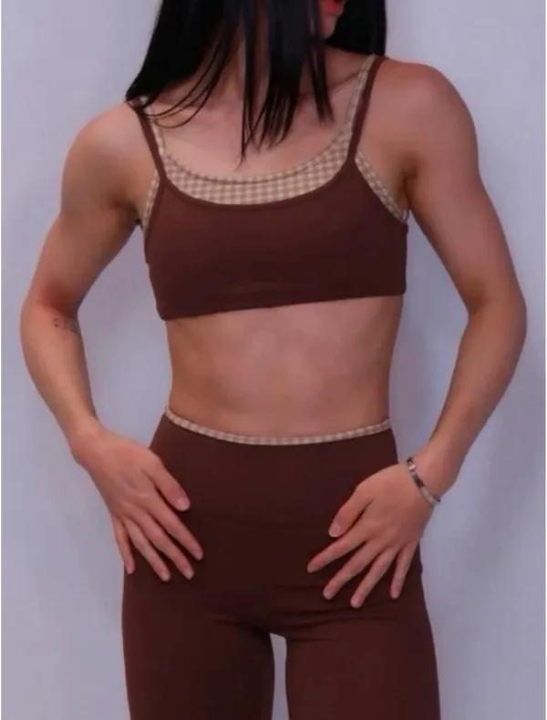 LW Active Saddle Brown Gingham Sports Bra - Image 4