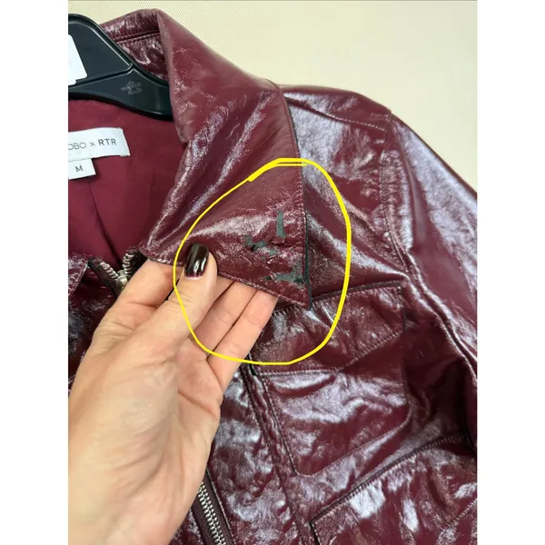 Ronny Kobo Patent Faux Leather Jacket Medium Red - Image 5