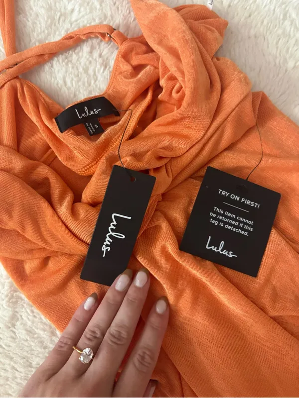 Lulus Dreamy Date Orange Surplice Midi Dress Size Small Sleeveless Sexy Mobwife - Image 5