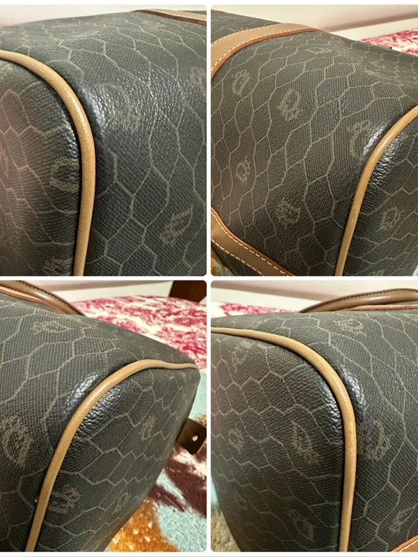 Christian Dion PVC Brown Monogram Travel Duffle Bag with Leather Trim - Image 8