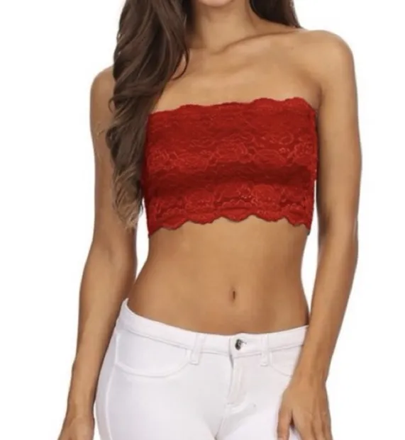 Zenana Outfitters Red Lace Bralette Bandeau Top - Image 3