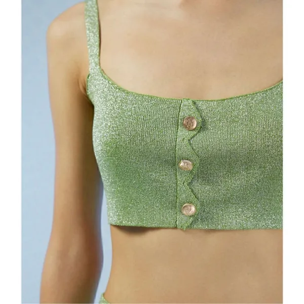 NWT Cider Hidden Gem Sparkle Zig Zag Jade & Gold Classy Crop Tank Top M - Image 2
