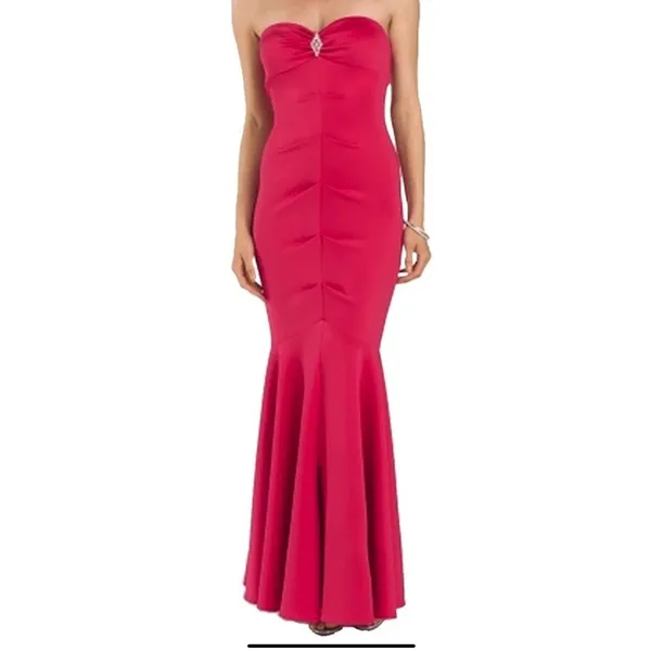 Xscape Fuschia Pink Strapless Ruched Mermaid Maxi Long‎ Gown XS5885C $258 Size 2 - Image 9