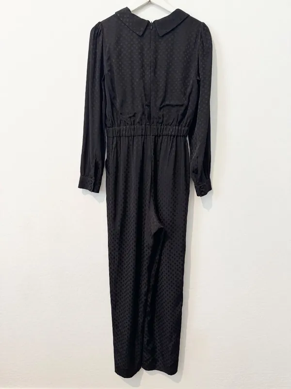 Ali‎ Jay Jumpsuit Size Medium Black Polka Dot Long Sleeve Pocket Mob Wife Retro - Image 12