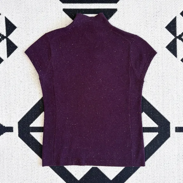 Worth Flecked Cap Sleeve Mockneck Wool Cashmere Sweater Dark Purple Small - Image 4