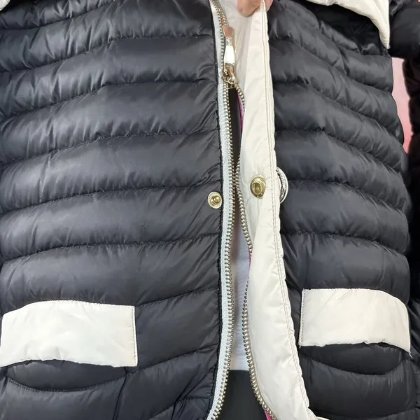 Kate Spade New York Quilted Puffer Jacket Ivory Black Trim Pearl Buttons XSMALL - Image 9