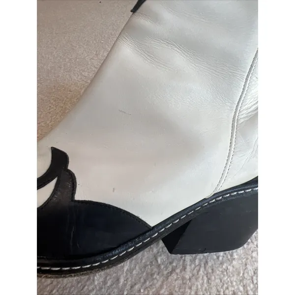 Donald J Pliner Western Ankle Boots Black & Ivory Leather Cowgirl Rodeo Designer - Image 12