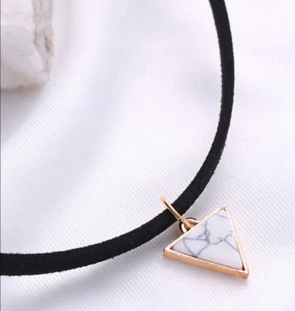 Marble Triangle Pendant Black Velvet Choker - Image 3
