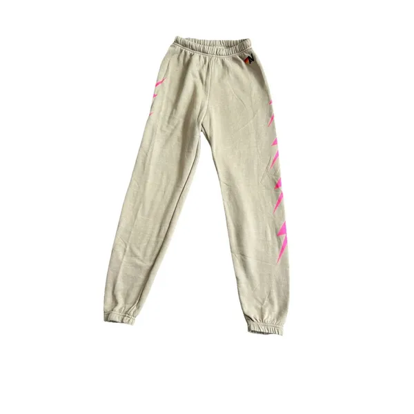 Aviator Nation Bolt 4 Sweatpants Sand & Neon Pink EUC $148 Preppy Loungwear - Image 3