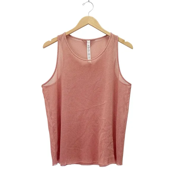 Alo Yoga Lucid Tank Top Size Large Pink Mesh Sheer Breathable Workout Coverup - Image 10
