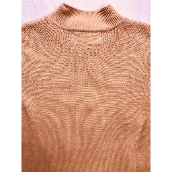 Terry Lewis Sweater Womens Medium Tan Leather Trim Ramie‎ Cotton Mock Neck - Image 11