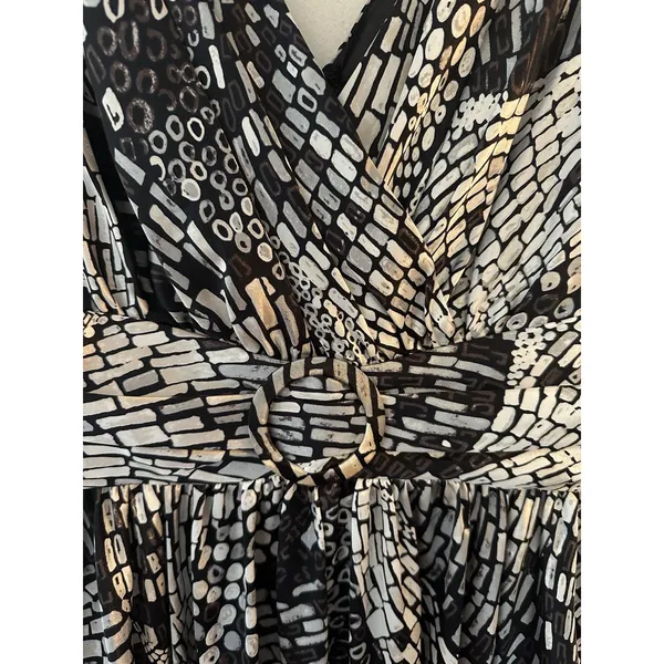White House Black Market Dress White/Black Vintage Size 12 Vneck Sleeveless Y2K - Image 6
