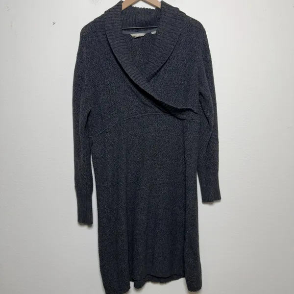 Royal‎ Robbins Womens Cotton Sweater Dress L Charcoal Gray Shawl Neck Y317008 - Image 2