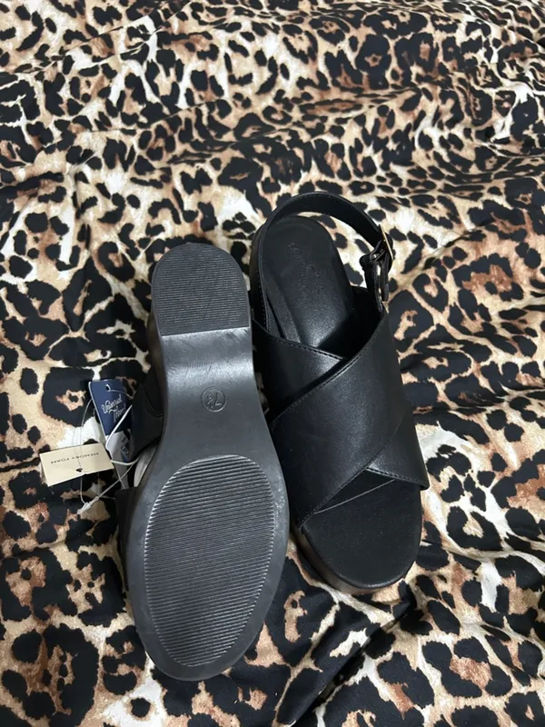 Universal Thread Black Crisscross Platform Slingback Wedges - Image 3