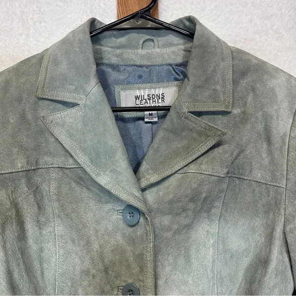 Wilsons Leather Light Green Long Sleeve 100% Genuine Leather Button Jacket Sz M‎ - Image 3