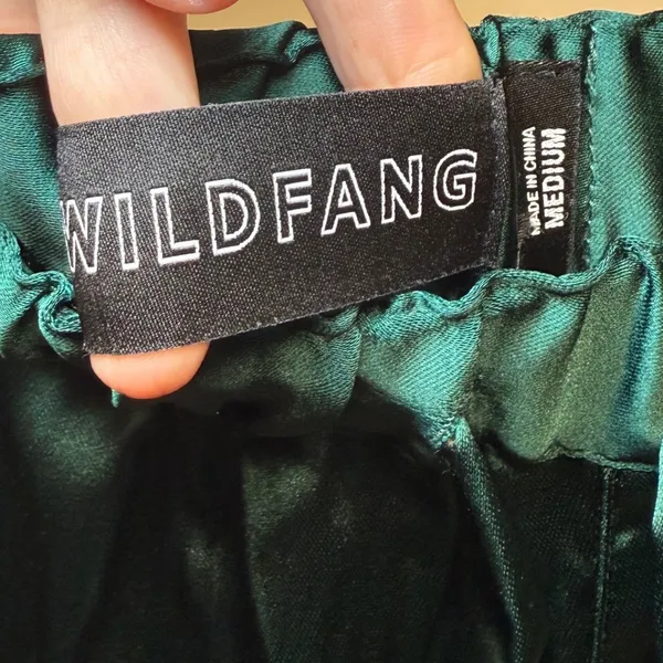 Wildfang Empower Satin‎ Loose Leg Drawstring Pant Emerald Green Medium BTPT0056 - Image 2