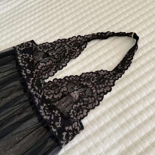Victoria’s Secret Black Halter Top M Medium Sheer Mesh Lace Slip Dress Lingerie - Image 8