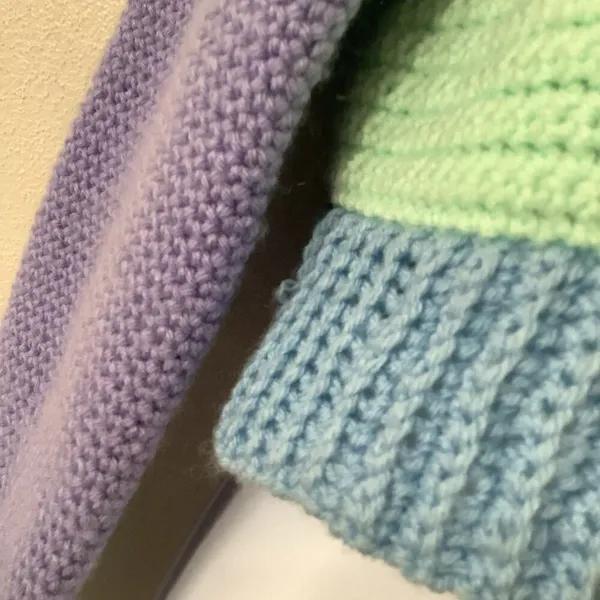 Handknit Colorblock Sweater‎ Size XS Cropped Preppy Pastel Knitted Unique Autumn - Image 3