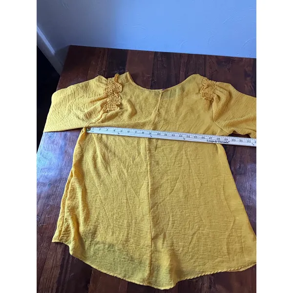 Cato Yellow Smocked Shoulder‎ 3/4 Balloon Sleeve Textured Blouse Large Mustard - Image 5
