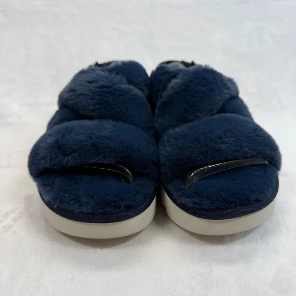 Koolaburra by UGG Fuzz-ee Sandals Adjustable‎ Insignia Blue Furry Size 5 - Image 2