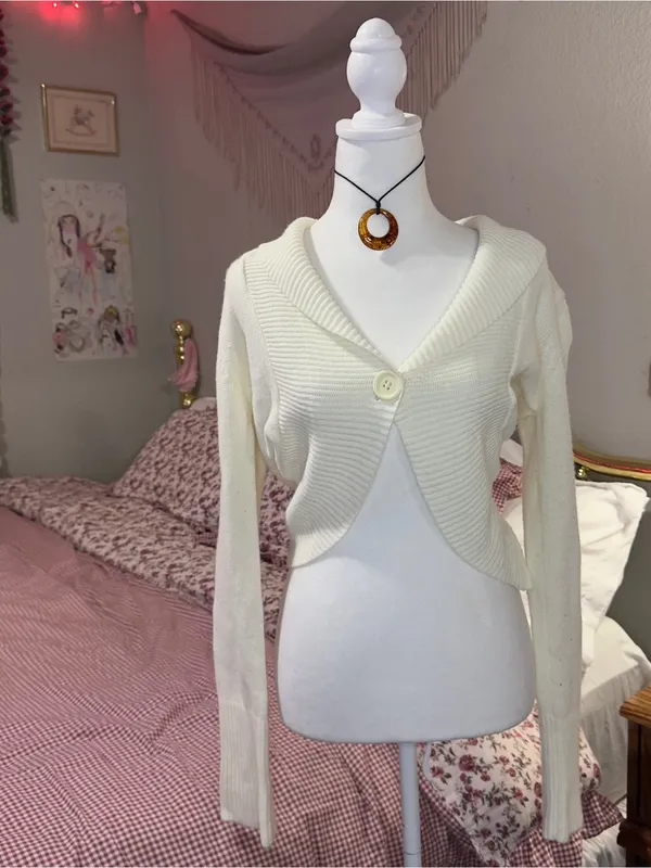 Y2K Women’s Cream Cropped Button-Front Sweater - Image 7