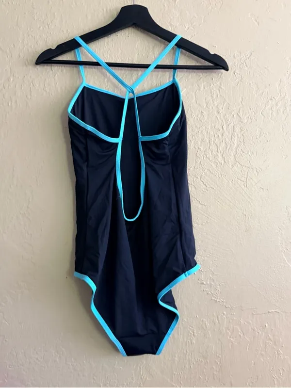 Classic Black One-Piece Swimsuit with Turquoise Trim Period Bathing suit - Image 3