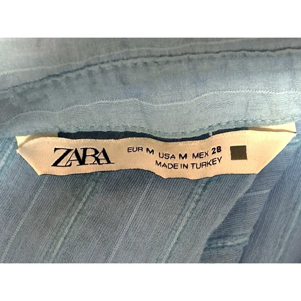 Zara Women's Blue Textured Long Sleeve Collared Button Down Shirt Blouse Top M - Image 3