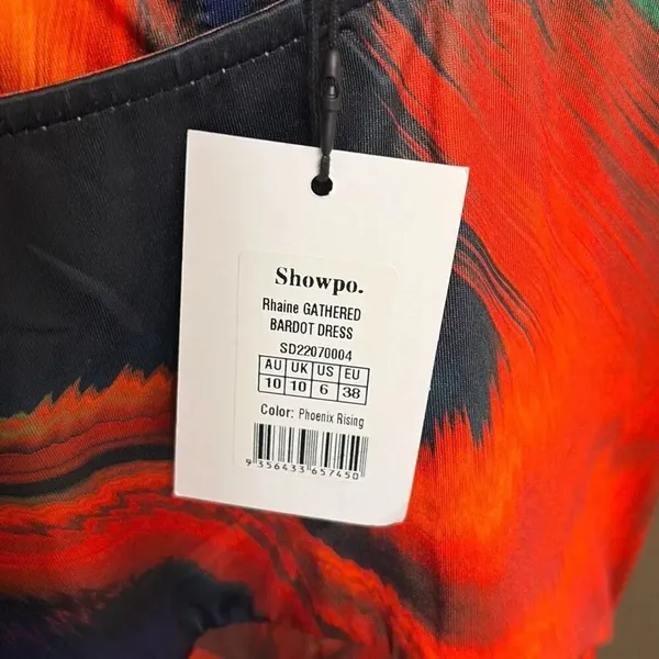 ✨Showpo. Rhaine Gathered Bardot Phoenix Rising Sz 6 Dress✨ - Image 5