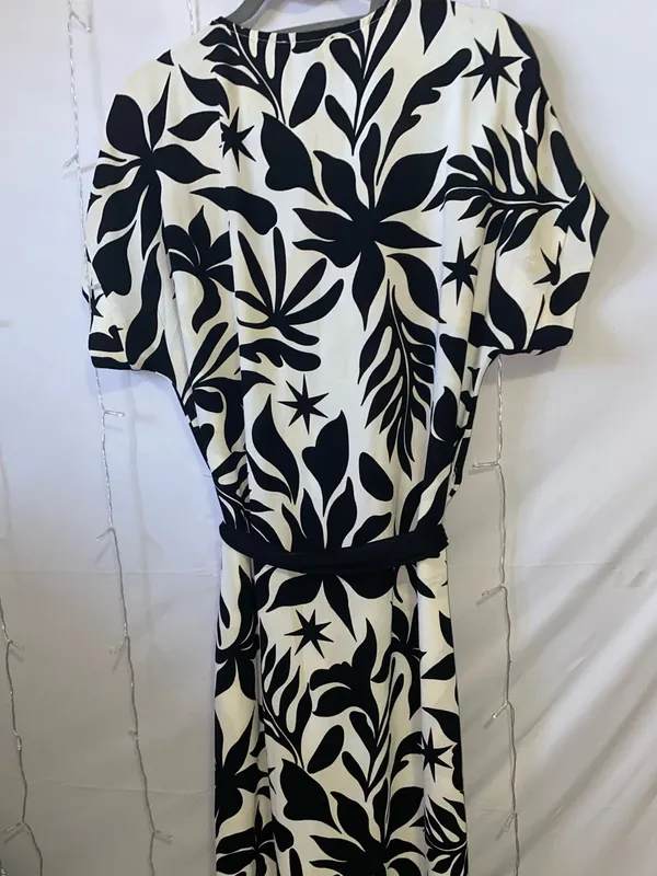 Black & White Floral Wrap Dress - Elegant Women’s Dress - Image 5