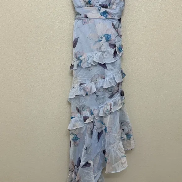 NEW Lulus Saveria Light Blue Floral Ruffle Asymmetrical Maxi Dress XS Party - Image 8
