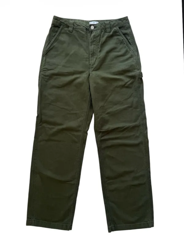 TNA Aritzia Greenwich Pant High-Waisted Carpenter Twill Olive Green Size 8 - Image 3