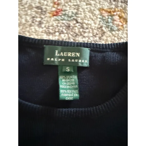 Lauren Ralph Lauren 100% Silk Short Sleeve Knit Top Black Old Money Small - Image 3