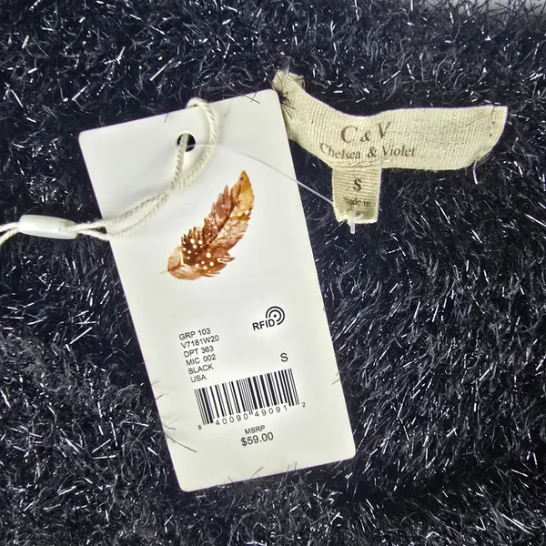 C&V Chelsea Violet NWT Black Sparkle Fuzzy Knit Long Sleeve Cropped Sweater S‎ - Image 3